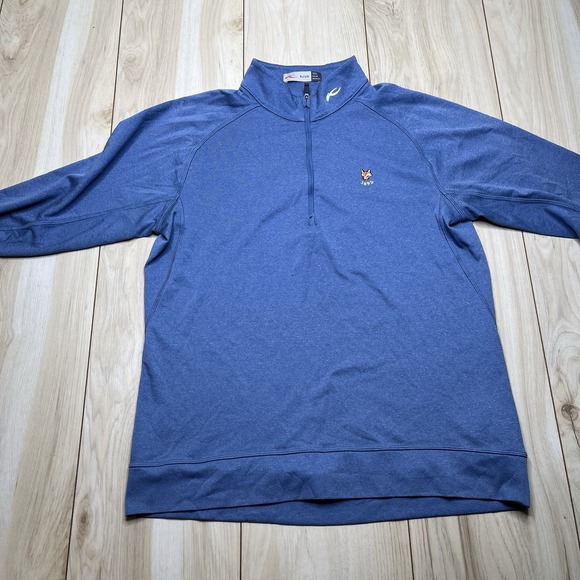 KJUS Men's 1/2 Zip Performance Golf Pullover Sweater Blue Size Medium Logo - Picture 3 of 16